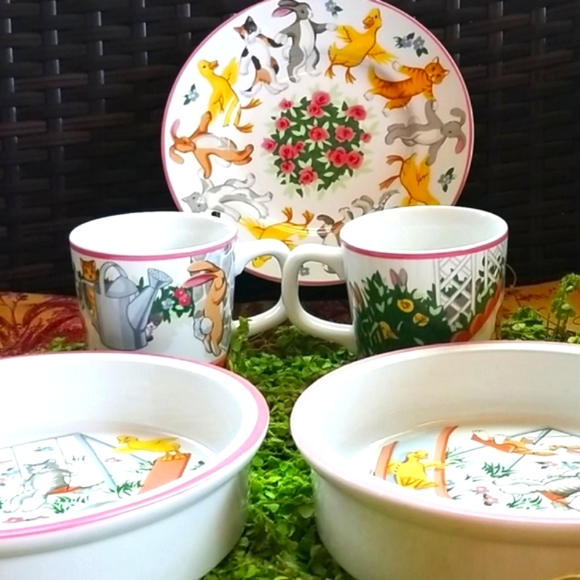 Vtg TIFFANY & Co. 1992 Animals GENDER Neutral Dishes PLAYGROUND 5 PC Set MINT EC - Picture 8 of 14